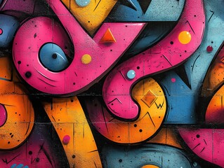 Poster - A vibrant graffiti mural featuring abstract shapes and bold colors.