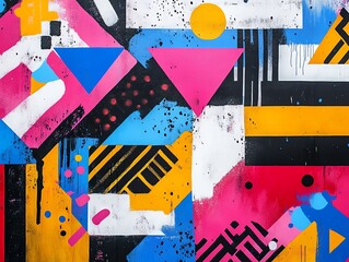 Poster - A vibrant abstract mural featuring geometric shapes and bold colors.