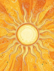 Aufkleber - Bright sun illustration with vibrant pancake like rays radiating warmth and joy in a cheerful setting. Generative AI