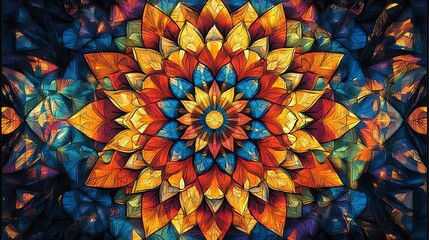 Poster - A vibrant mandala design featuring colorful petals and intricate patterns.