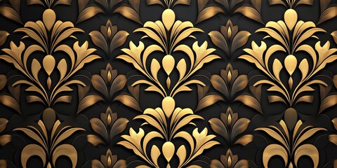 Poster - Elegant gold and black floral wallpaper design with intricate patterns.