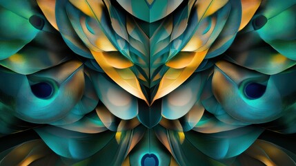 Poster - Beautiful pattern of overlapping peacock feathers with space for text in vibrant colors and intricate details. Generative AI