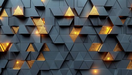 Wall Mural - Abstract luxury black and gold geometric triangle shapes background with shadow. 