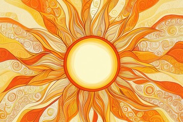 Poster - Bright and cheerful sun doodle with unique pancake like rays in vibrant shades of orange and yellow. Generative AI