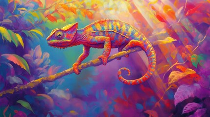 Wall Mural - Colorful Chameleon in a Vibrant Jungle Background