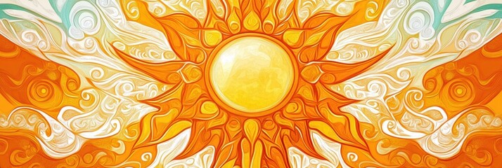 Aufkleber - Bright sun doodle with pancake like rays shining over a vibrant background. Generative AI