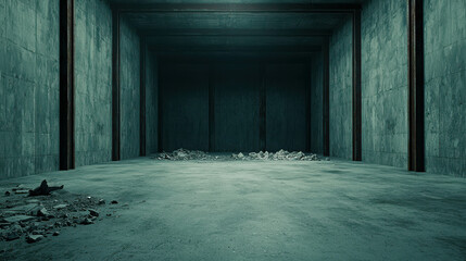 Poster - Abandoned Industrial Warehouse Interior with Rusted Metal and Concrete Walls