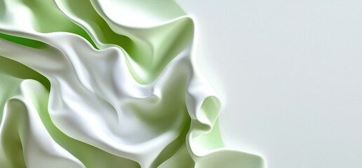 Poster - Abstract fabric texture with soft folds in green and white hues.