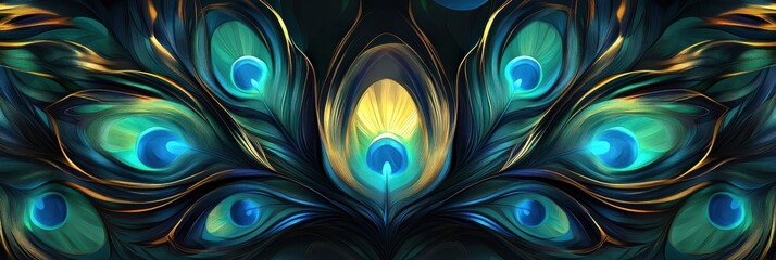 Poster - intricate pattern of overlapping peacock feathers with space for adding custom text or messages. gen