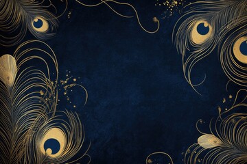 Poster - Elegant line art of peacock feathers creating a stunning visual display with ample copy space for design use. Generative AI