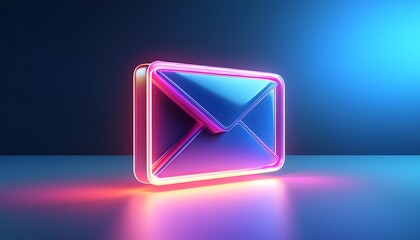 Poster - A vibrant, glowing envelope icon illuminated with blue and pink neon lights against a dark background, symbolizing digital communication.