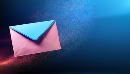 Poster - A colorful envelope floats against a vibrant blue background, symbolizing communication and connection in a digital age.