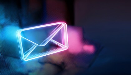 Poster - A glowing envelope icon in blue and pink hues, symbolizing digital communication and messaging technology.