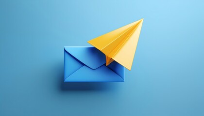 Poster - A vibrant blue envelope with a yellow paper airplane above it, symbolizing communication and digital messaging.