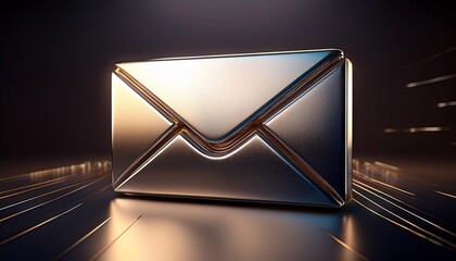 Poster - A sleek, metallic envelope glimmers against a dark background, symbolizing digital communication and modern messaging.