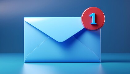 Poster - A vibrant blue envelope with a notification badge displaying the number one, indicating a new message or email.