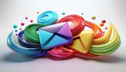 Poster - A vibrant composition featuring colorful swirls and envelope icons, symbolizing communication and creativity.