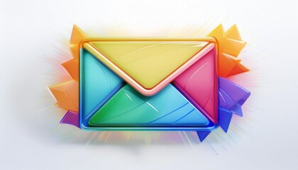 Poster - A colorful, stylized envelope icon surrounded by vibrant geometric shapes, symbolizing communication and digital messaging.