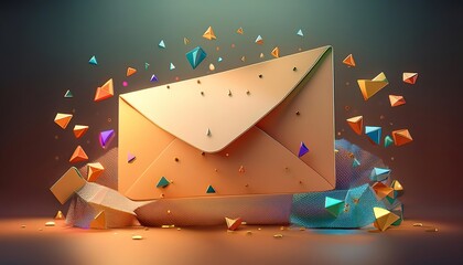 Poster - A vibrant envelope bursts forth with colorful geometric shapes, symbolizing communication and creativity in a digital age.