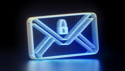 Poster - A glowing, holographic representation of a secure email icon, symbolizing digital communication and cybersecurity.