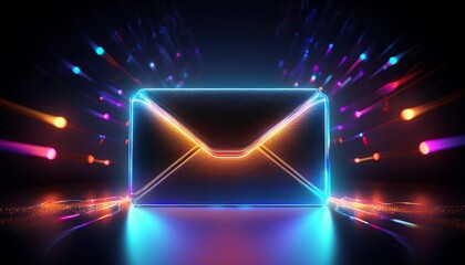 Poster - A glowing, futuristic envelope with colorful light trails, symbolizing digital communication and connectivity.