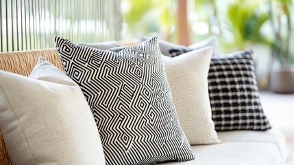 Poster - modern luxury home interior with decorative pillows in soft natural light emphasizing vintage aesthe