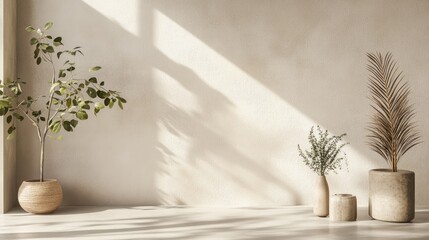 Poster - minimalist arrangement of exotic plants on a soft neutral background emphasizing clean aesthetics an