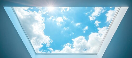 Poster - bright minimalist studio with full width sky window and open space for text ideation
