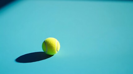 Wall Mural - Tennis ball with subtle shadow on bright blue court