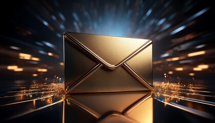 Poster - A golden envelope stands out against a dynamic, blurred background, symbolizing communication and luxury.