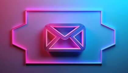 Poster - A colorful, neon-styled email icon surrounded by a geometric shape, representing digital communication and modern technology.