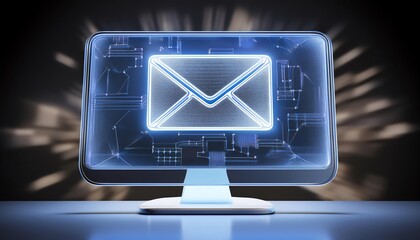 Poster - A glowing computer screen displays an illuminated envelope icon, representing email communication in a digital world.