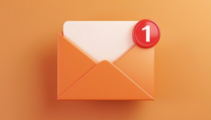 Poster - A vibrant orange envelope with a white flap and a notification badge indicating one new message.