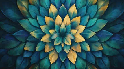 Poster - Beautiful pattern of overlapping peacock feathers in vibrant shades with an area ready for text or branding. Generative AI