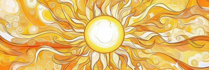 Poster - Bright sun shines with swirling rays in a cheerful doodle filled with warmth and energy during a sunny day. Generative AI