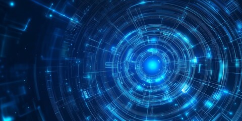 Poster - Abstract blue glowing circular technology tunnel.