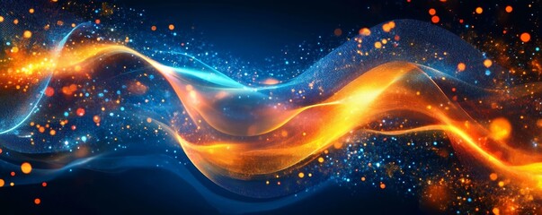 Poster - Abstract fiery and icy waves with glowing particles.
