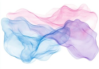 Wall Mural - Abstract pastel pink, blue, purple smoke or wave design on white background.