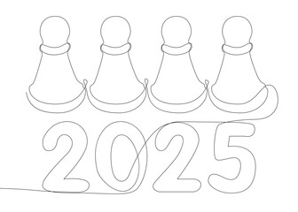 Poster - One continuous line of pawn, chess piece with number 2025. Thin Line Illustration vector concept. Contour Drawing Creative ideas.