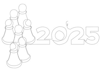 Poster - One continuous line of pawn, chess piece with number 2025. Thin Line Illustration vector concept. Contour Drawing Creative ideas.