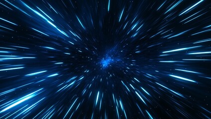 Poster - Abstract blue light streaks radiating from center, simulating hyperspace jump or fast travel.
