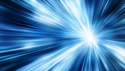 Poster - abstract blue light burst, radiating energy, zoom effect.