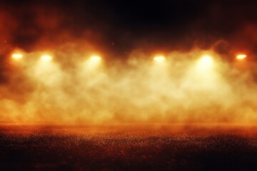 Poster - Smoky stage with warm lights and dark background.