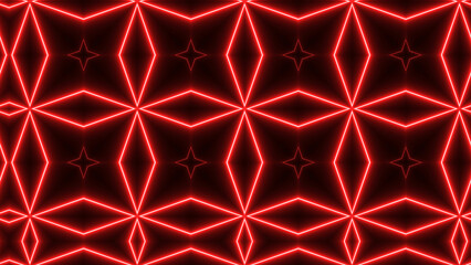 Wall Mural - Abstract glowing red neon line mandala design background 4k illustration.	