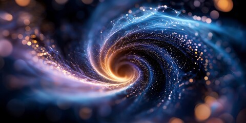 Poster - Swirling Cosmic Vortex with Stars and Glowing Particles in a Deep Space Background