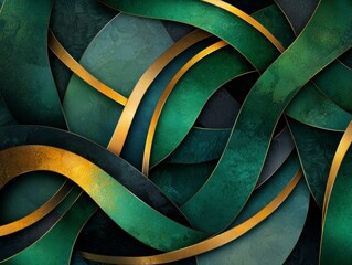 Poster - Elegant Abstract Background with Curved Lines and Textured Green and Gold Design