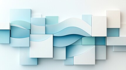 Poster - Abstract Waves of Blue and White Shapes in Geometric Composition for Modern Decor