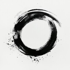 Poster - Abstract Black Circle on White Background with Brush Stroke Texture and Splatter Effect