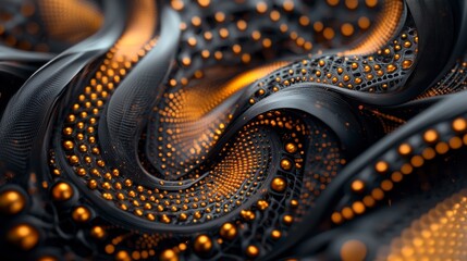 Poster - Abstract Flowing Texture with Black and Orange Patterns and Bubbles in 3D Style