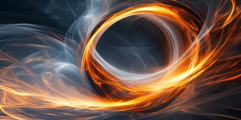Poster - Abstract swirling flames and smoke in vibrant orange and gray colors on dark background